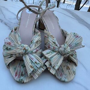 Loeffler Randall Cream and Pink Accordion Pleated Bow Knot Ankle Strap Sandals